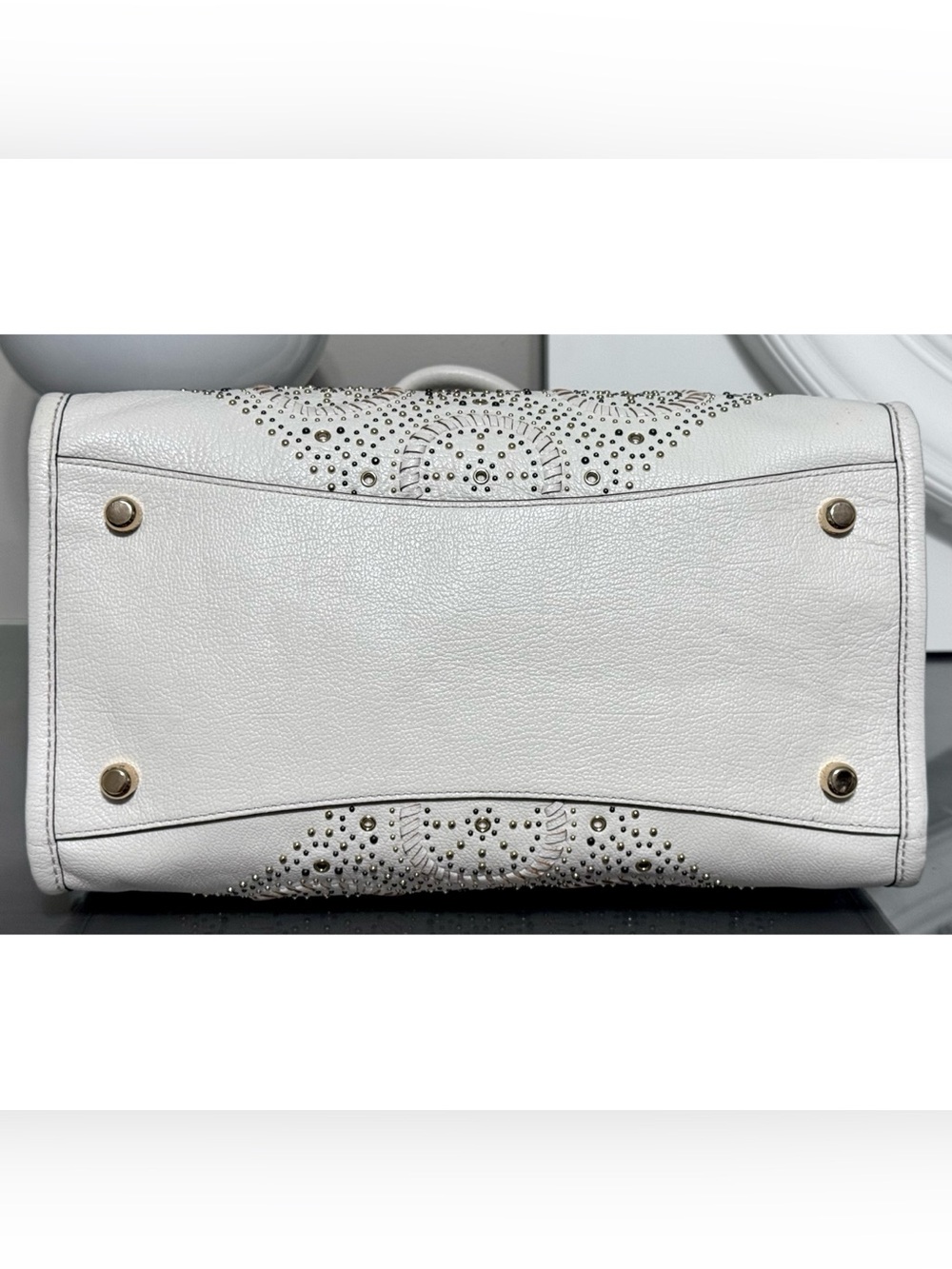 COACH Rhyder Satchel 34756 Chalk Pebble Leather Mini Rivets Crossbody - Picture 10 of 10